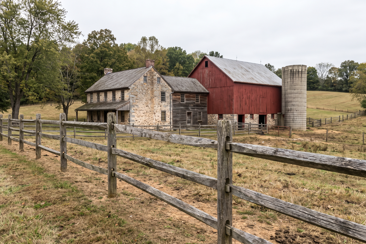 Farmhouse and barn in rural Carroll County